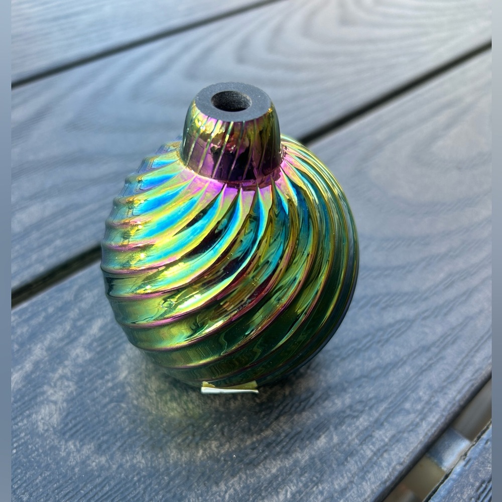 Vintage Art Glass Oil Lamp “Glass Eye Studio" Iridescent  without Wick NEW